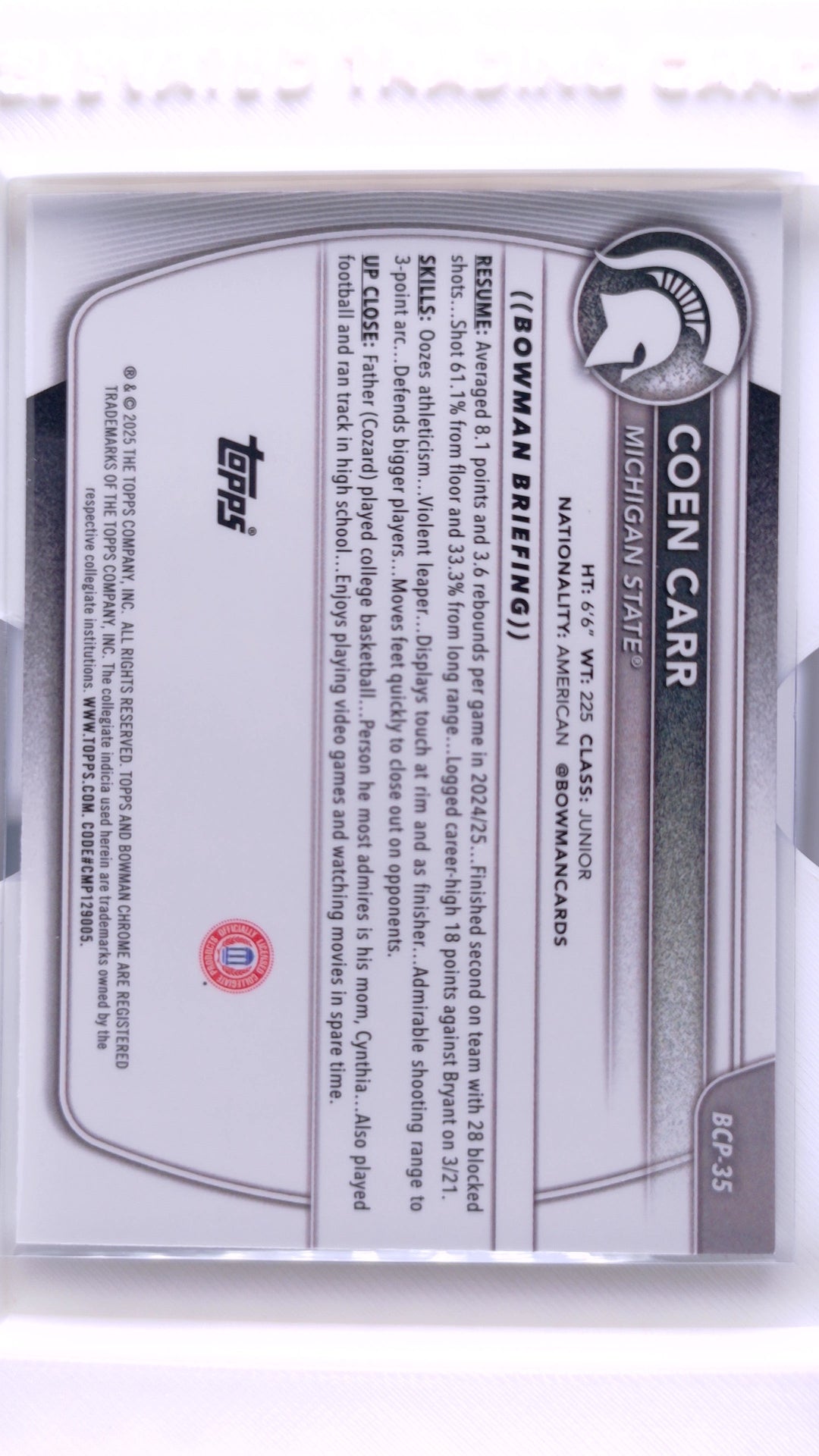 #BCP-35 Coen Carr Chrome Prospects - back