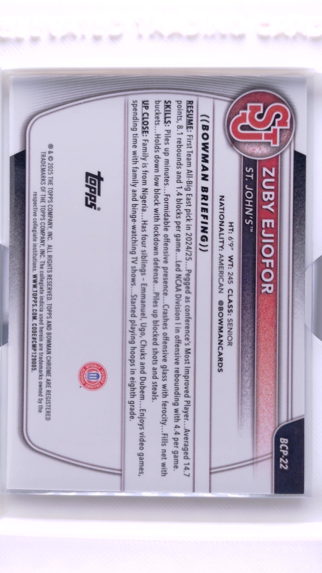 #BCP-22 Zuby Ejiofor Chrome Prospects - back