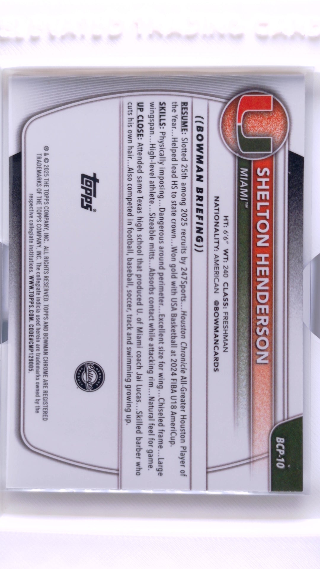 #BCP-10 Shelton Henderson Chrome Prospects - back