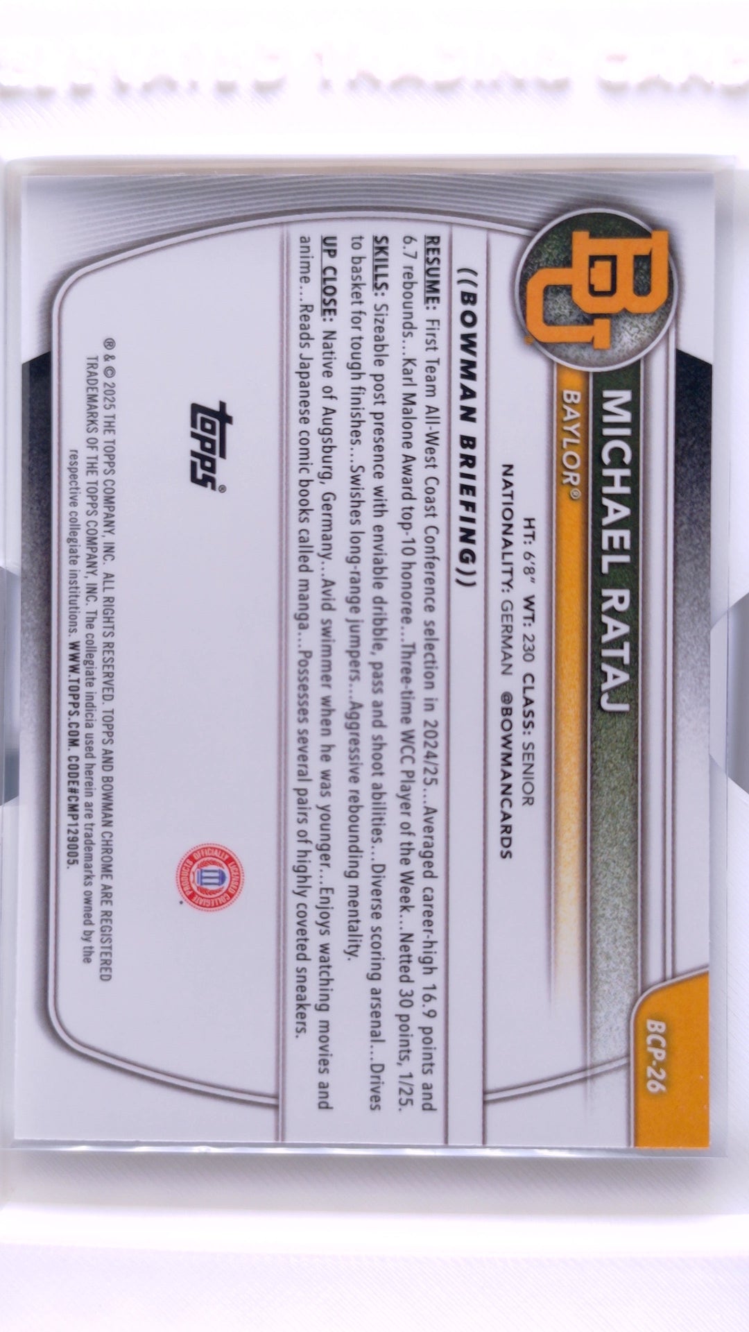 #BCP-26 Michael Rataj Chrome Prospects - back