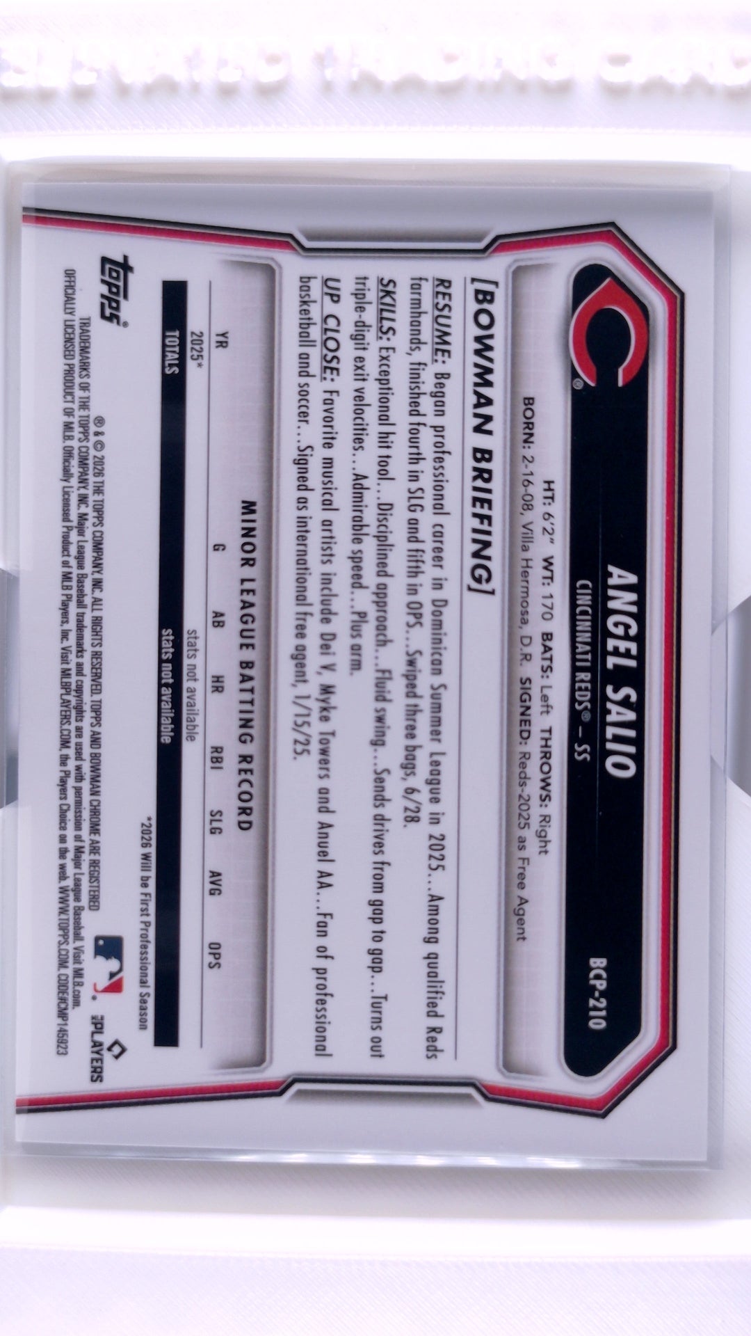 #BCP-210 Angel Salio Bowman Chrome Prospects - back