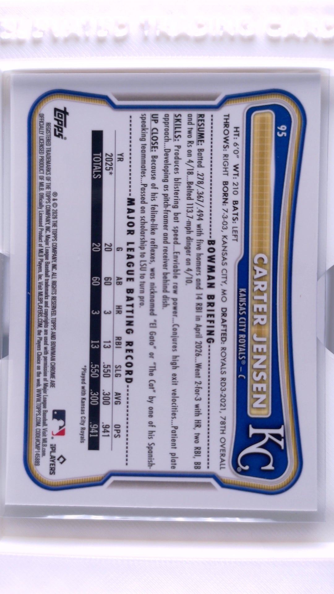 #95 Carter Jensen Rookie - back