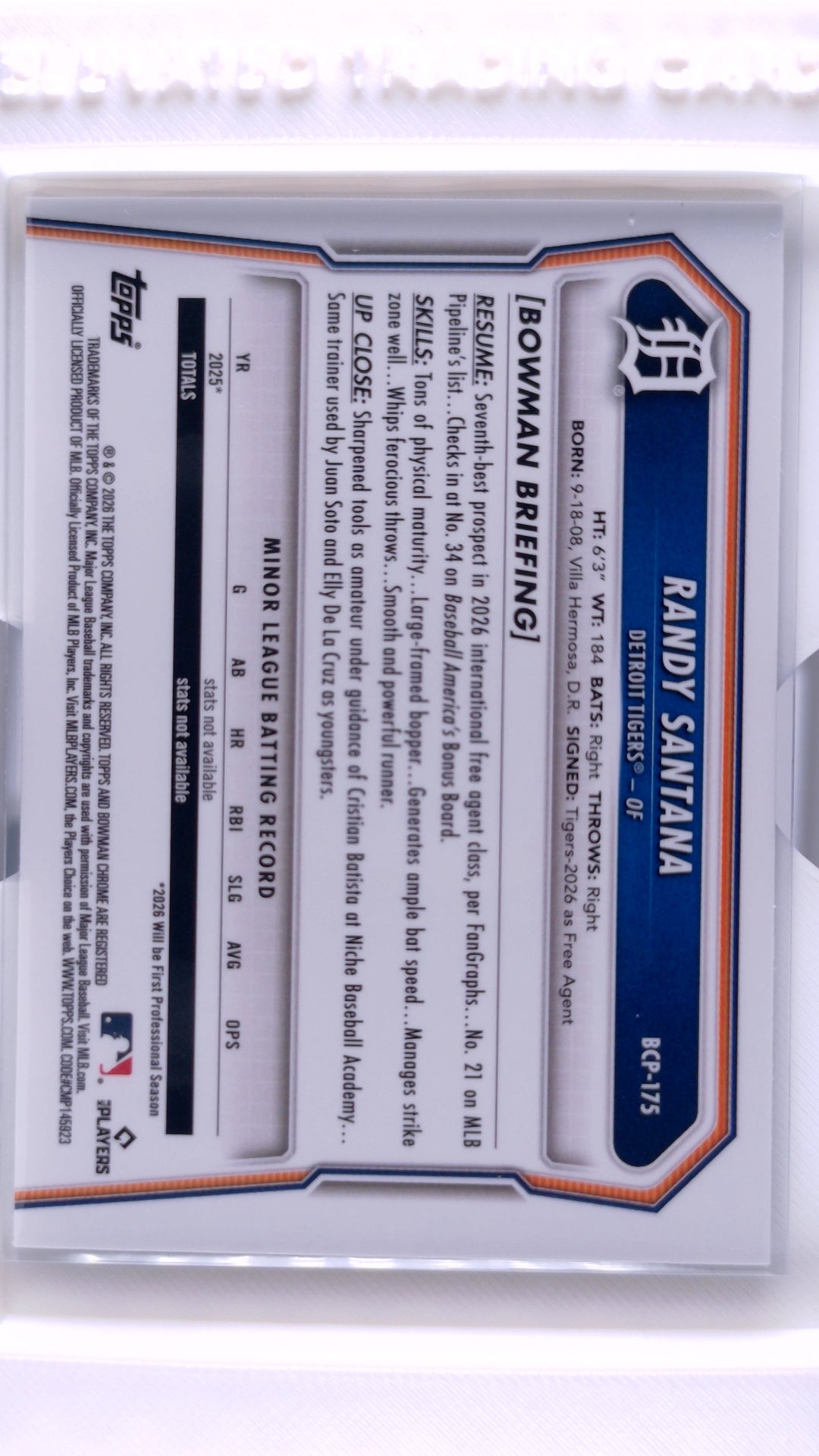 #BCP-175 Randy Santana Bowman Chrome Prospects - back