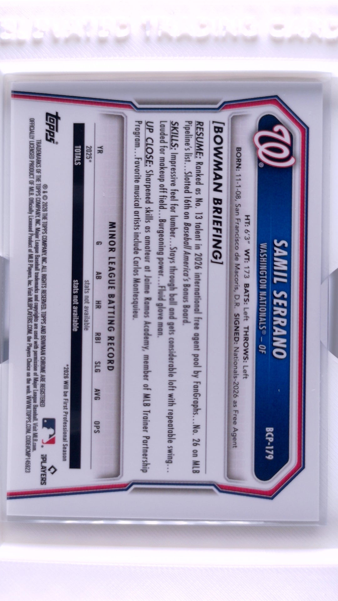 #BCP-179 Samil Serrano Bowman Chrome Prospects - back