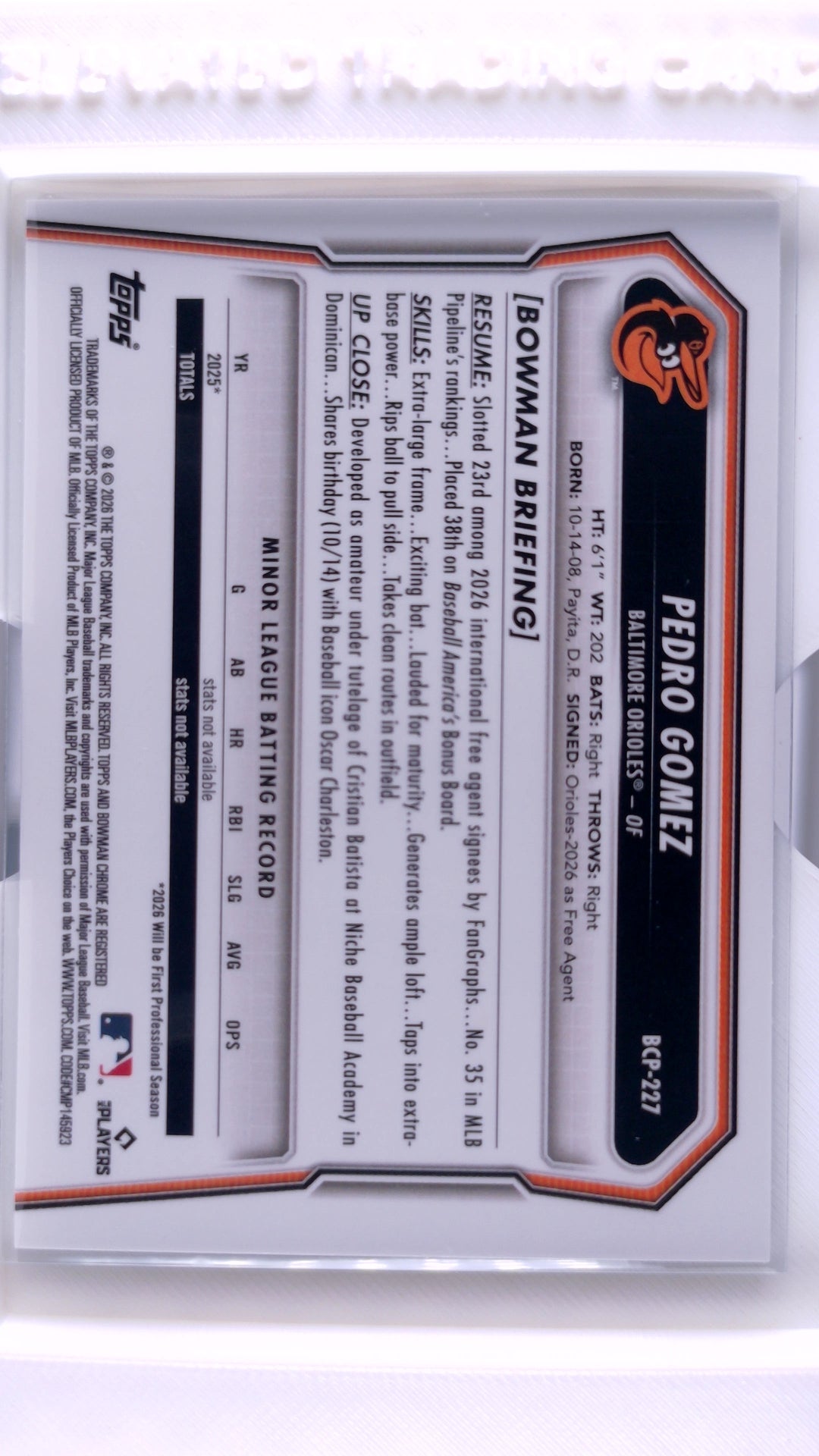 #BCP-227 Pedro Gomez Bowman Chrome Prospects - back