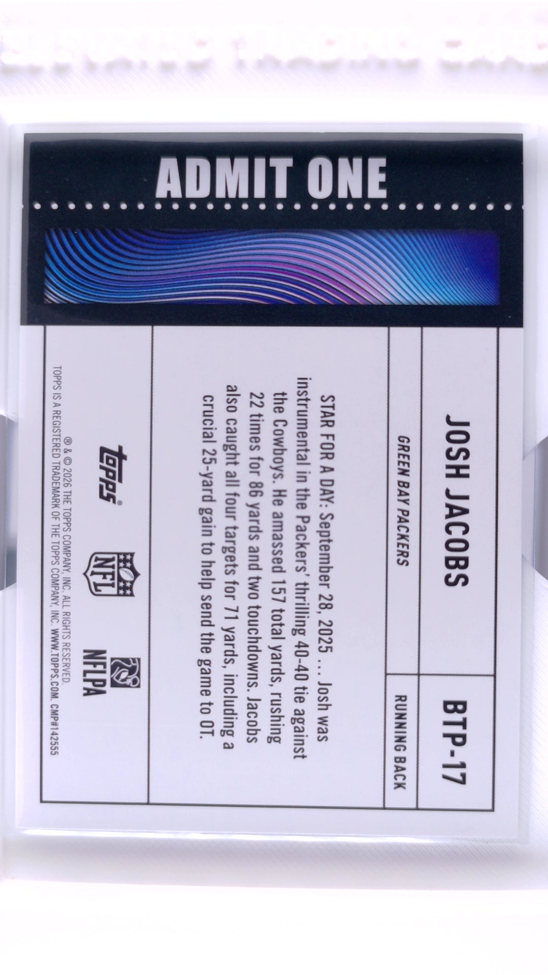#BTP-17 Josh Jacobs Big Ticket Players - back