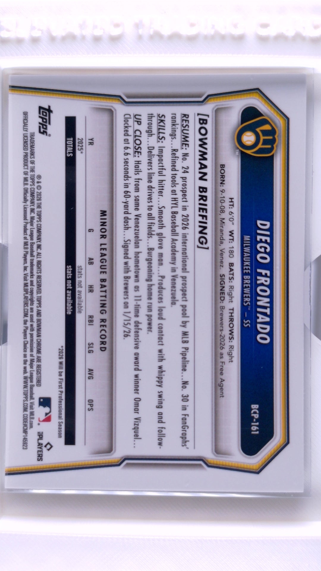 #BCP-161 Diego Frontado Bowman Chrome Prospects - back
