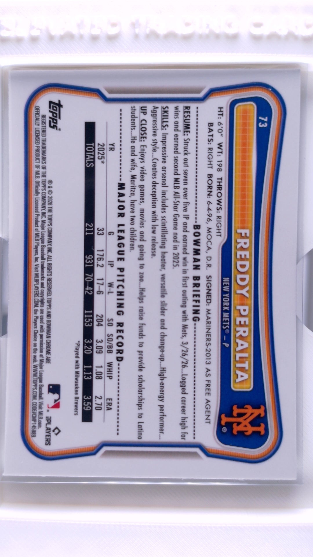 #73 Freddy Peralta - back