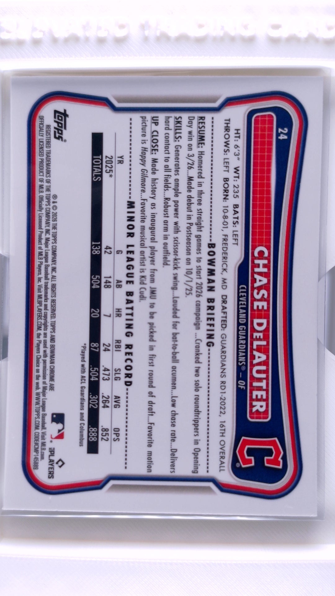 #24 Chase DeLauter Rookie - back