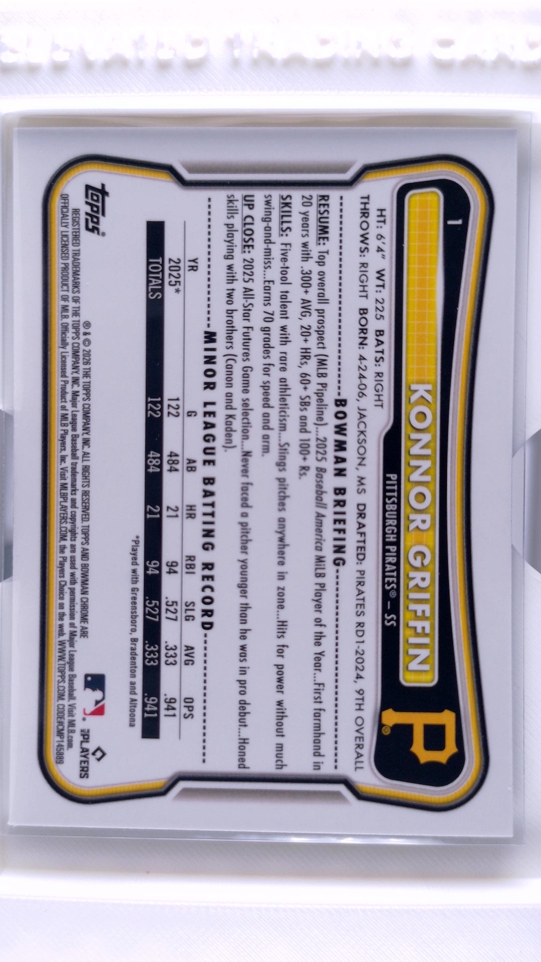#1 Konnor Griffin Rookie - back