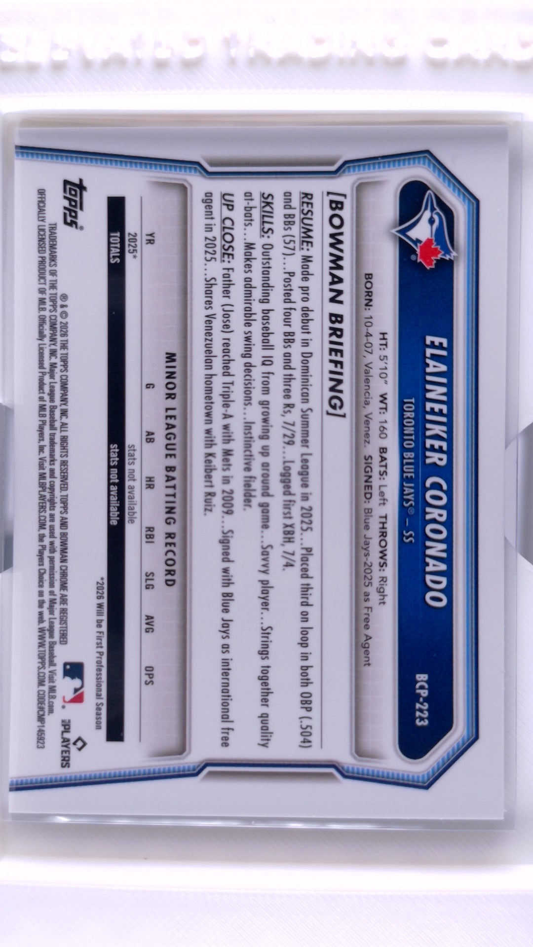 #BCP-223 Elaineiker Coronado Bowman Chrome Prospects - back