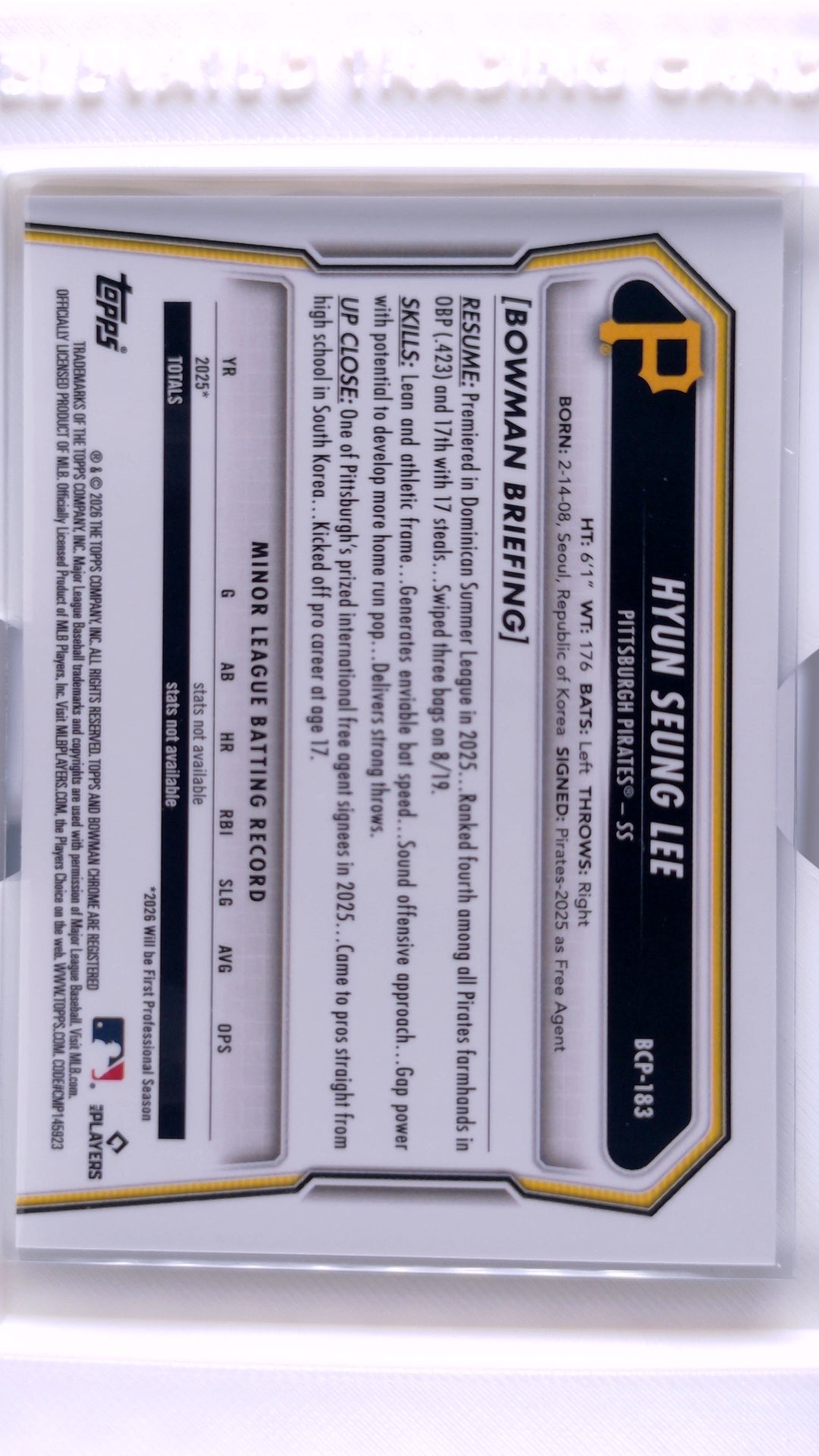 #BCP-183 Hyun Seung Lee Bowman Chrome Prospects - back