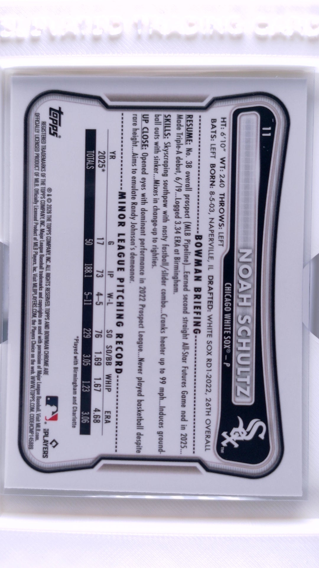 #11 Noah Schultz Rookie - back