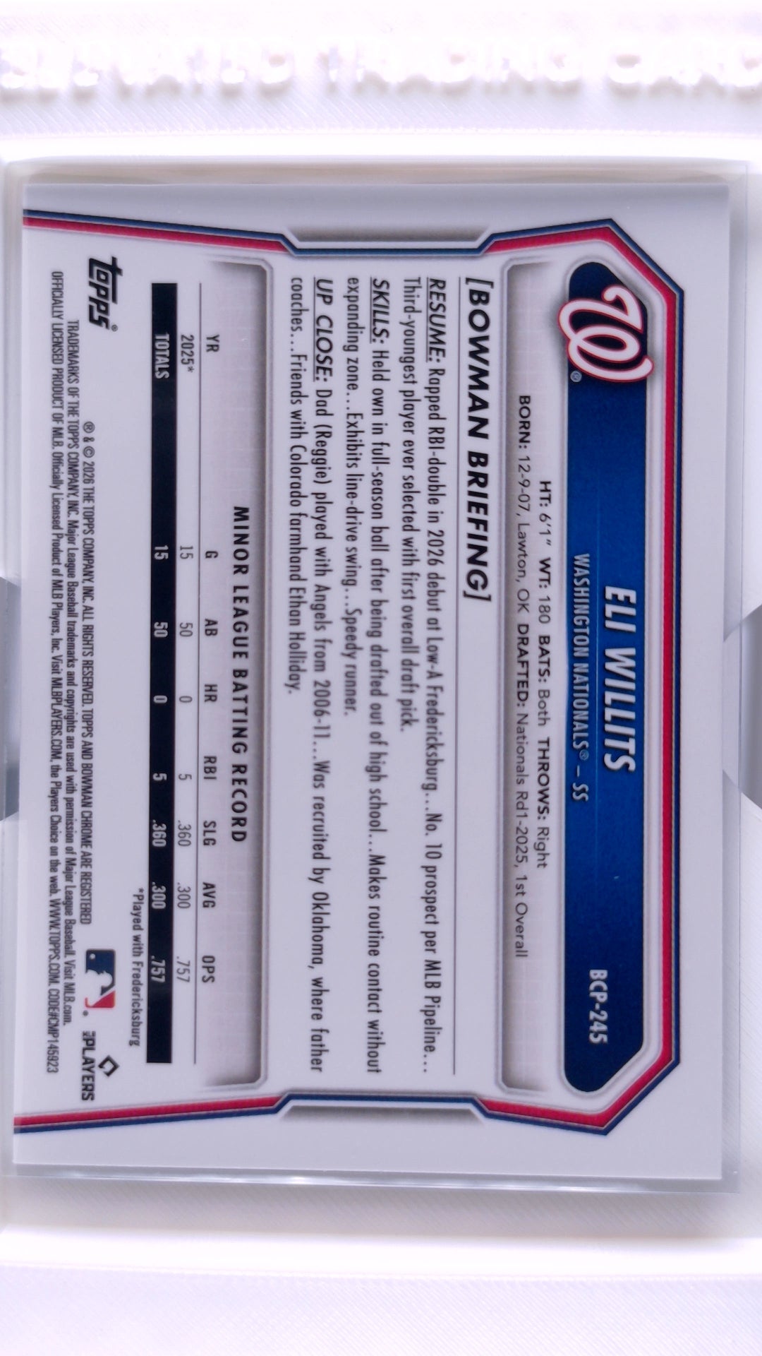 #BCP-245 Eli Willits Bowman Chrome Prospects - back