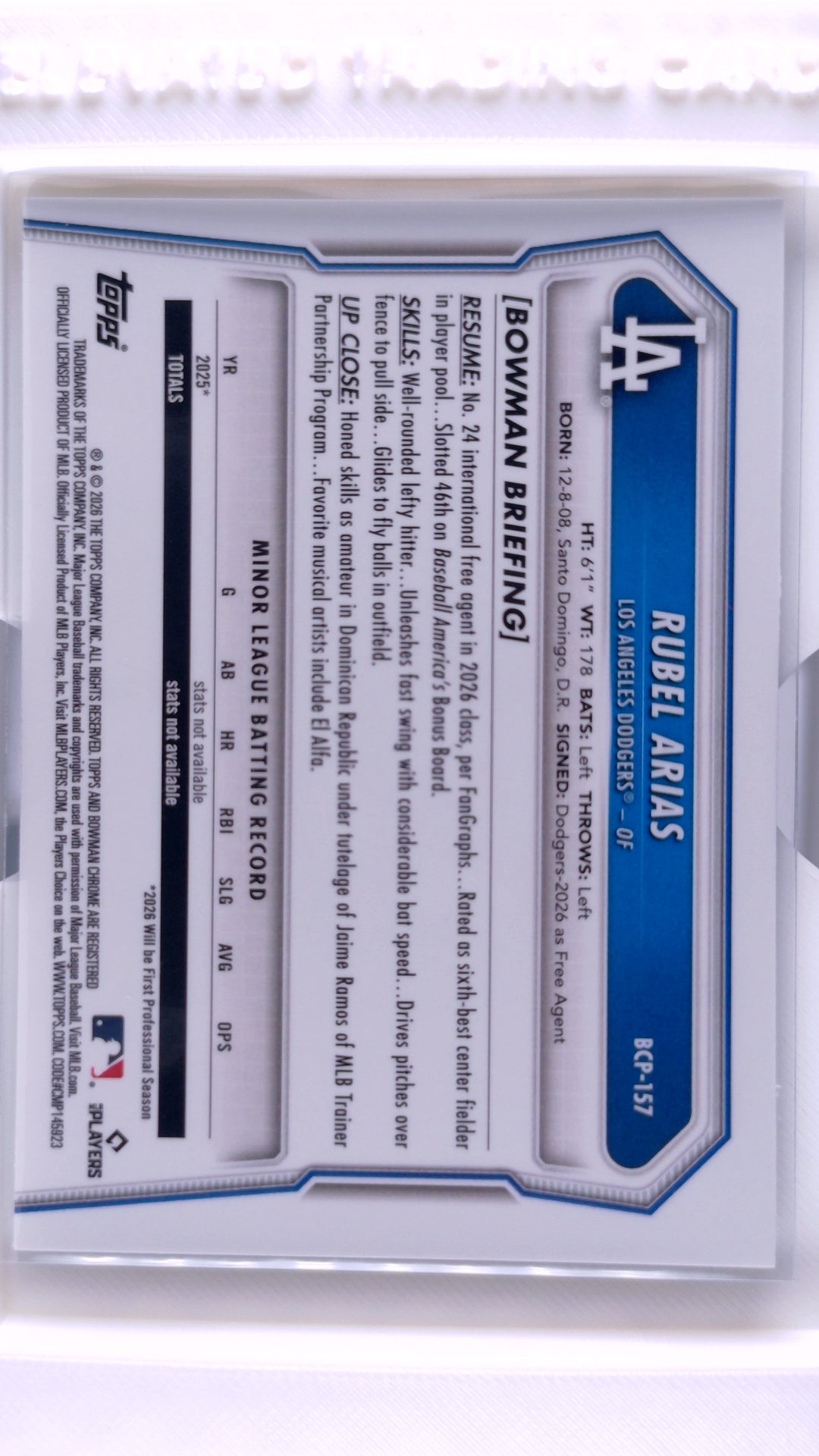 #BCP-157 Rubel Arias Bowman Chrome Prospects - back