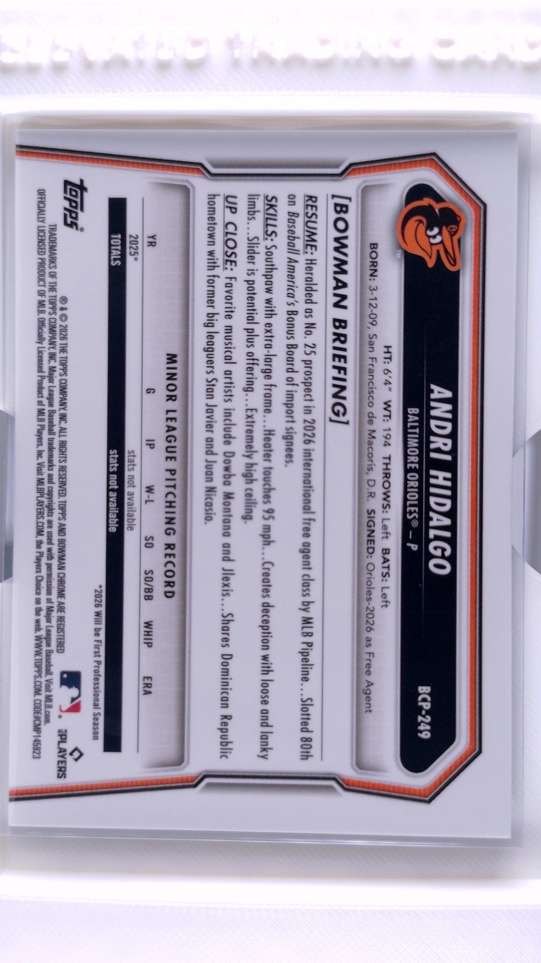 #BCP-249 Andri Hidalgo Bowman Chrome Prospects - back