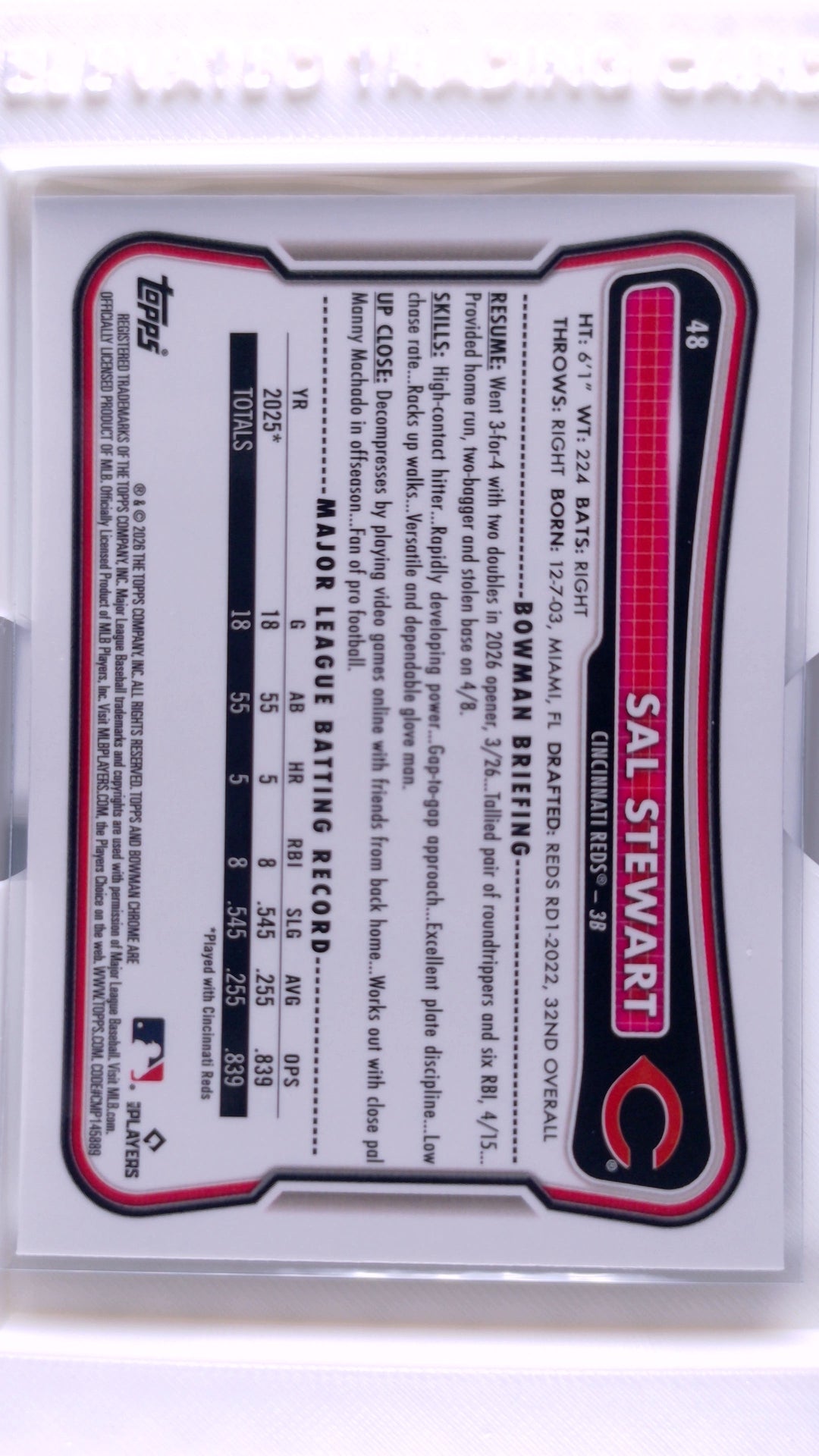 #48 Sal Stewart Rookie - back