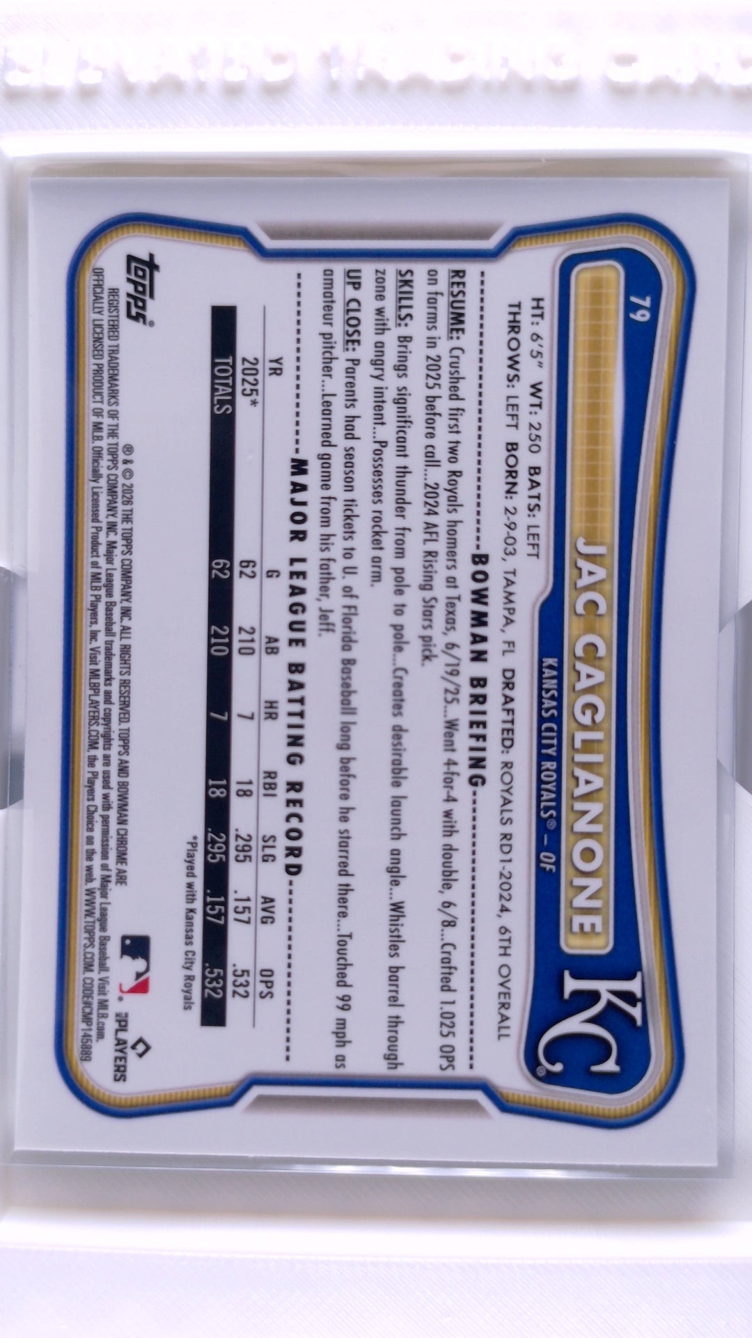 #79 Jac Caglianone Rookie - back