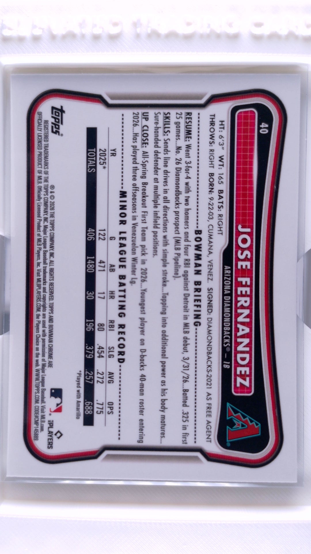 #40 Jose Fernandez Rookie - back