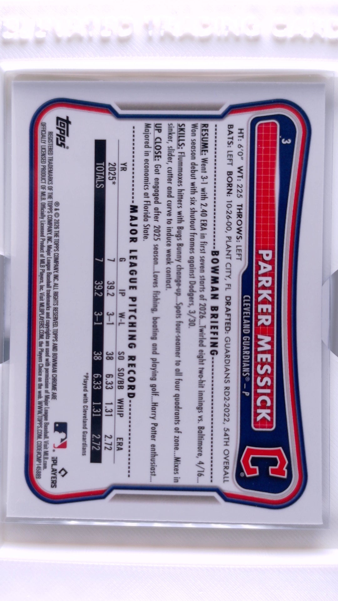 #3 Parker Messick Rookie - back