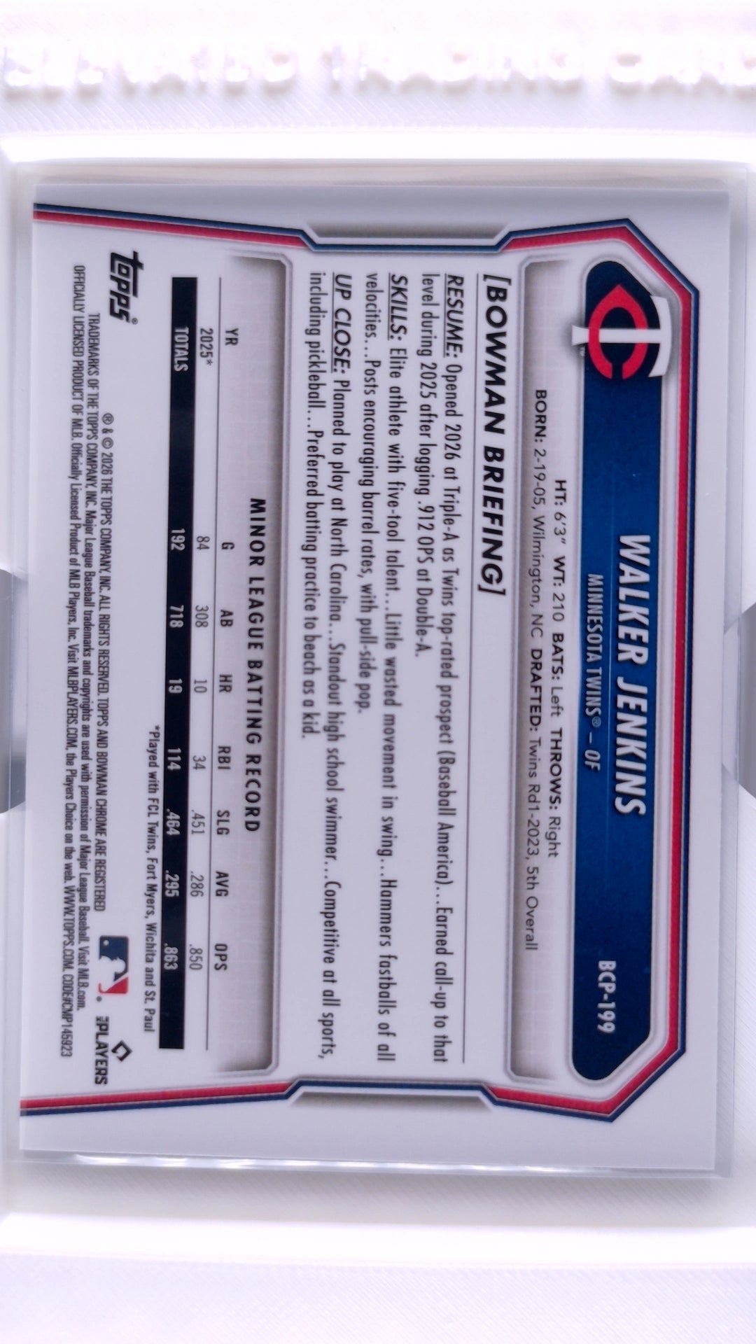 #BCP-199 Walker Jenkins Bowman Chrome Prospects - back