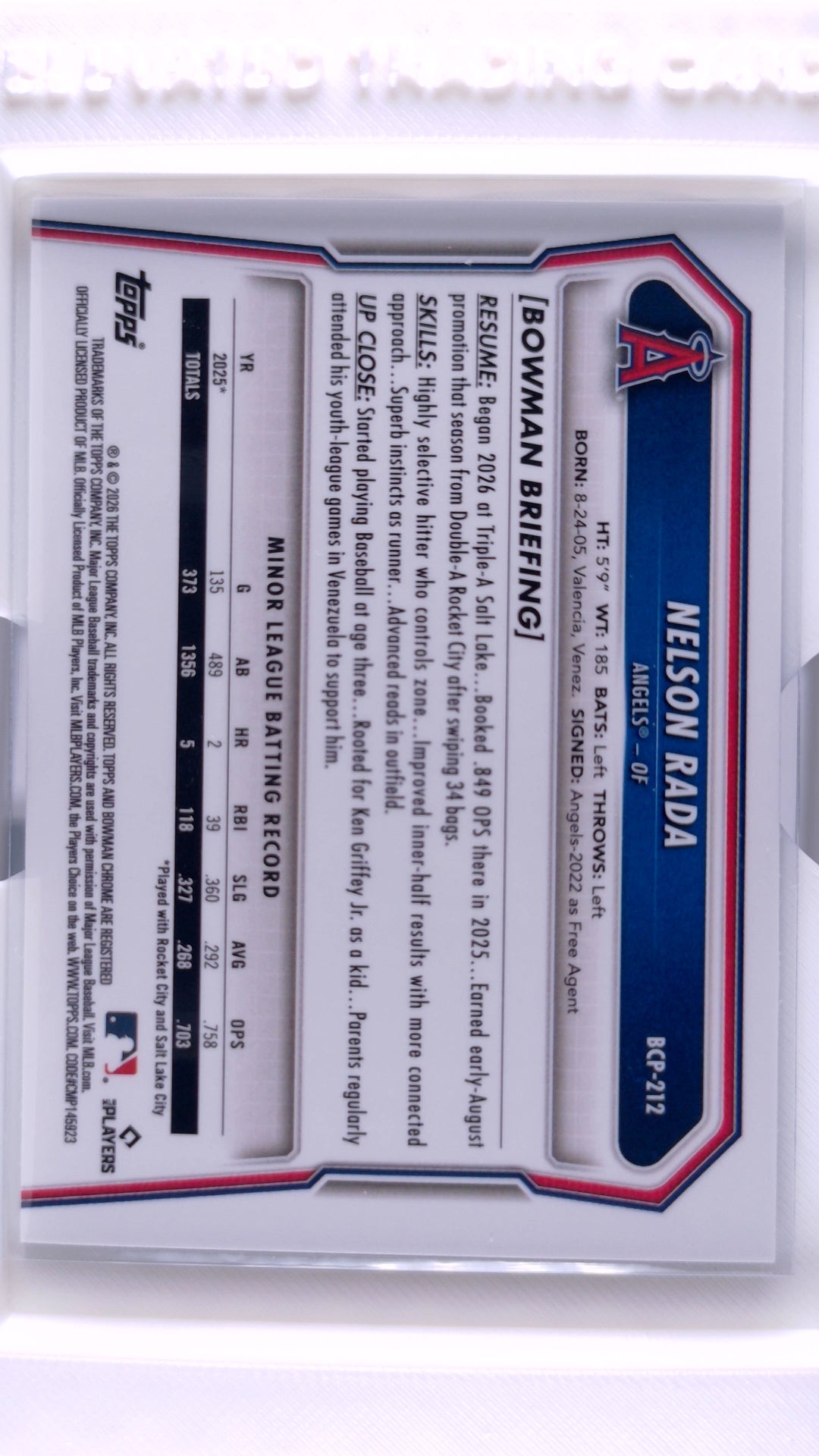 #BCP-212 Nelson Rada Bowman Chrome Prospects - back