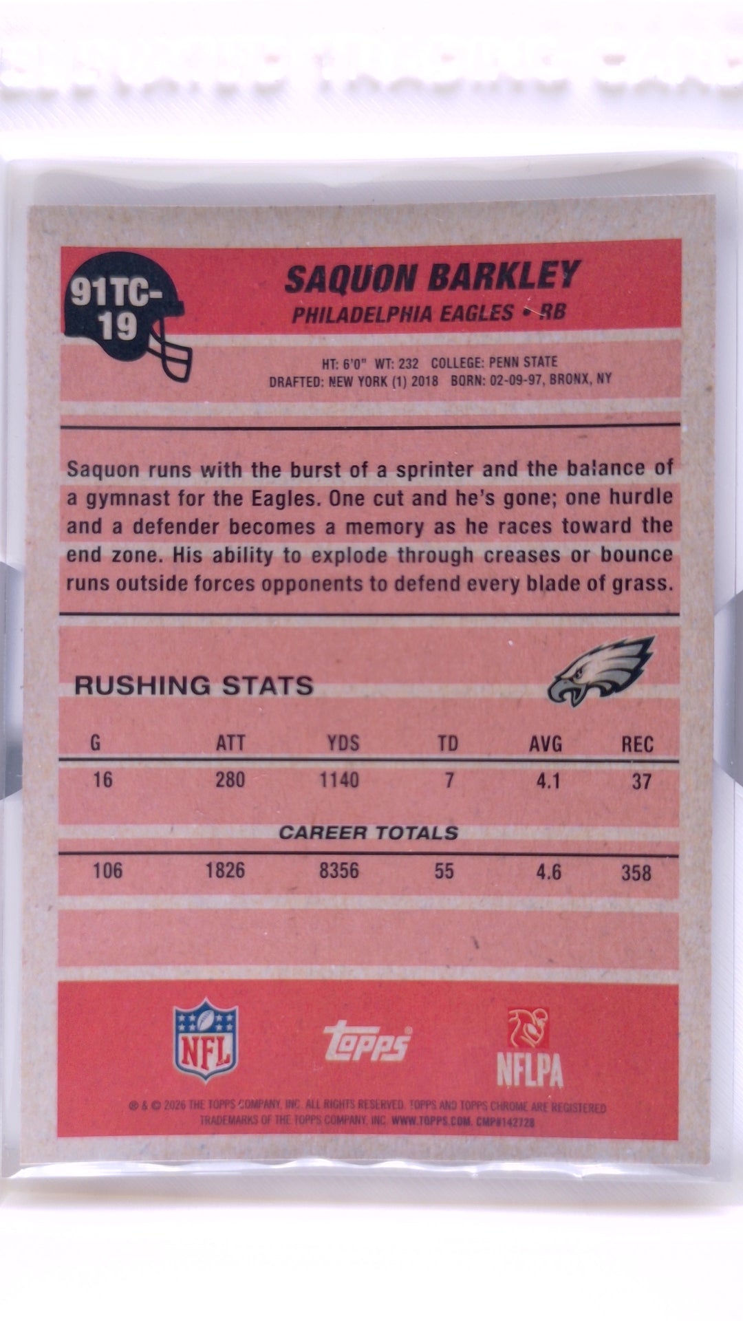 #91TC-19 Saquon Barkley 1991 Topps Football Chrome - back