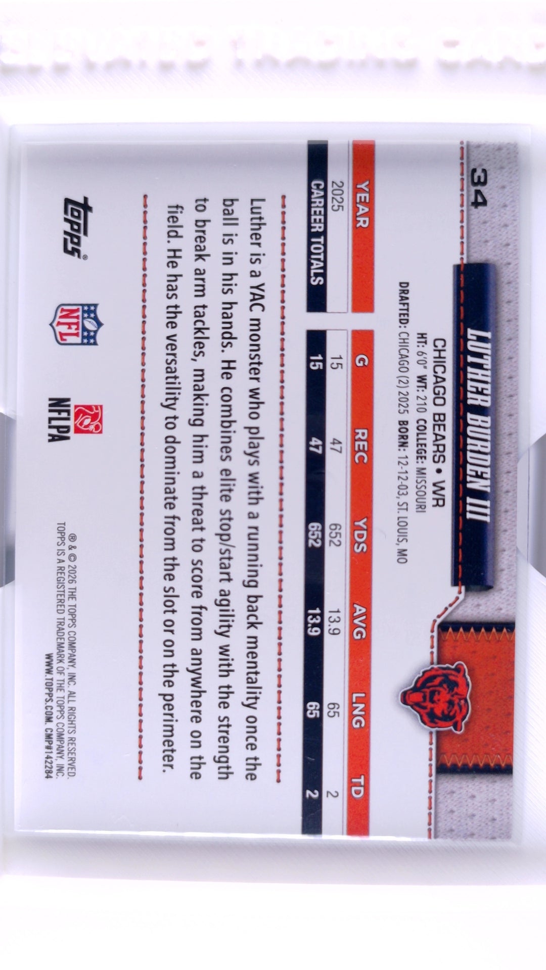 #34 Luther Burden III Holo Foil - back