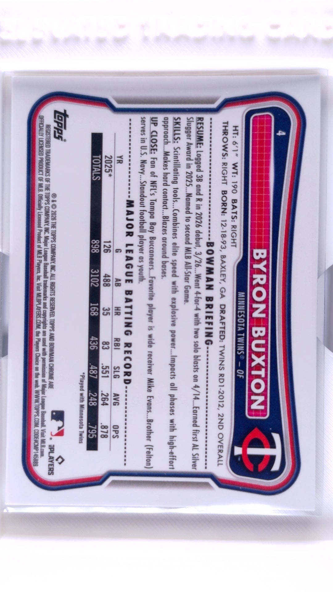 #4 Byron Buxton Wave Refractor #2/100 - back