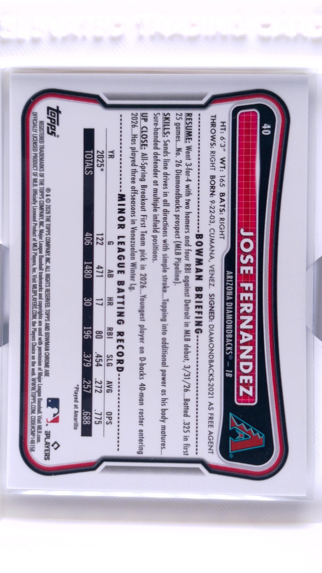#40 Jose Fernandez Rookie - back