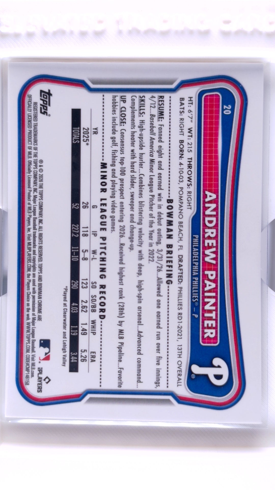 #20 Andrew Painter Rookie - back