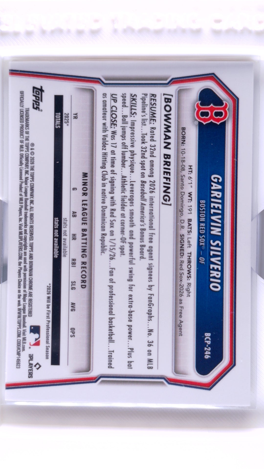 #BCP-246 Garielvin Silverio Bowman Chrome Prospects Shimmer Refractor - back