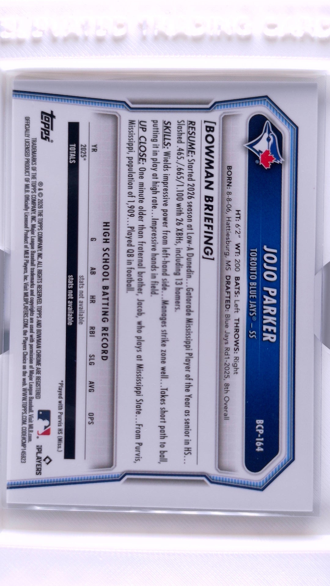 #BCP-164 JoJo Parker Bowman Chrome Prospects - back