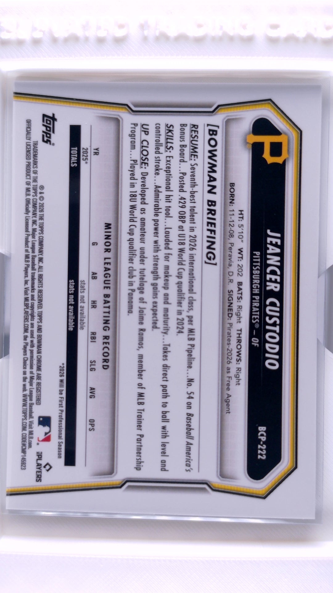 #BCP-222 Jeancer Custodio Bowman Chrome Prospects - back