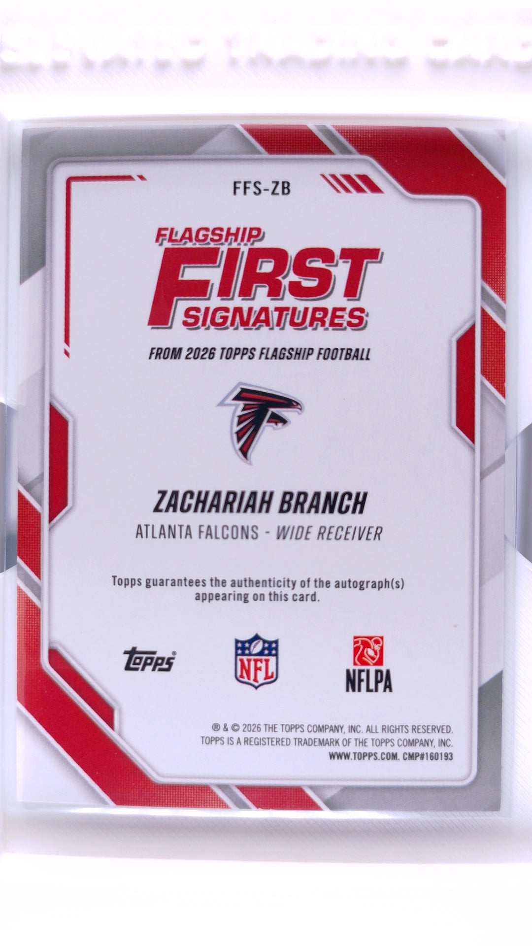 #FFS-ZB Zachariah Branch Rookie Flagship First Signatures - back