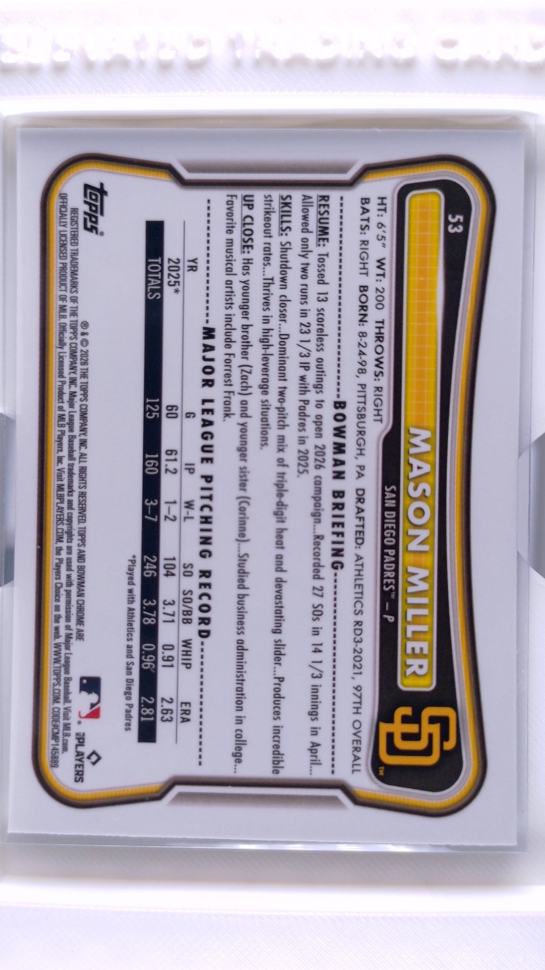 #53 Mason Miller - back