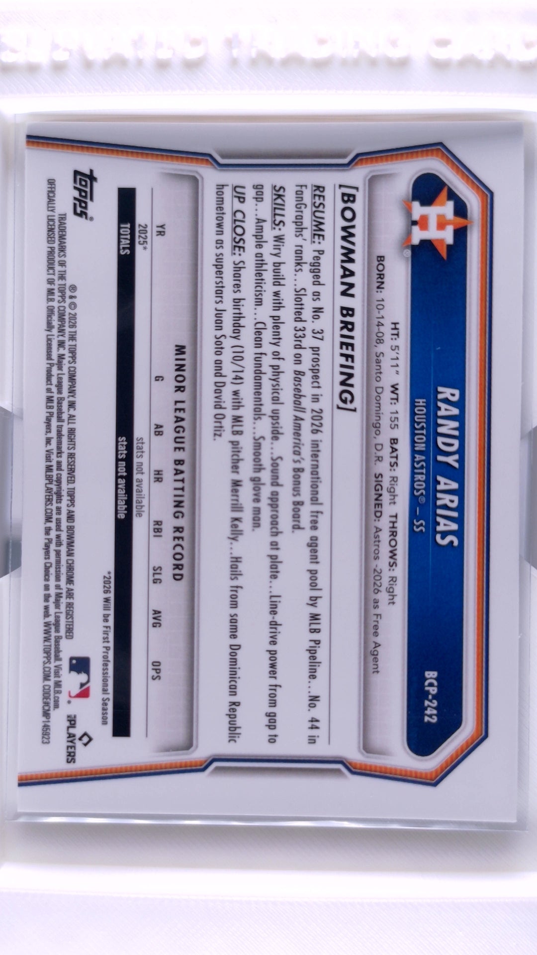 #BCP-242 Randy Arias Bowman Chrome Prospects - back