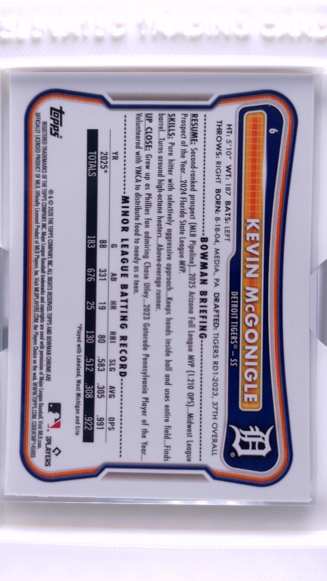 #6 Kevin McGonigle Rookie - back