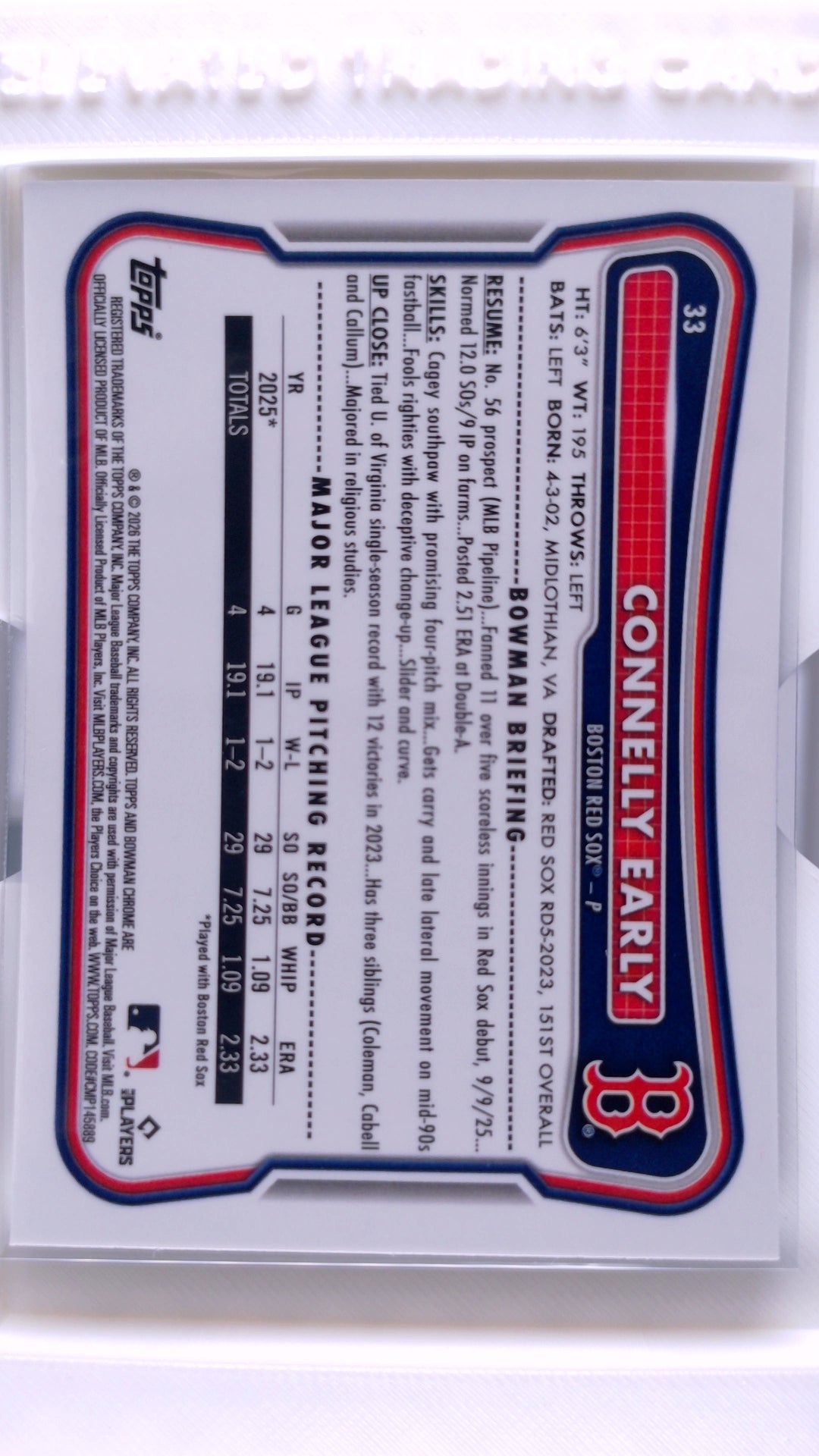 #33 Connelly Early Rookie - back