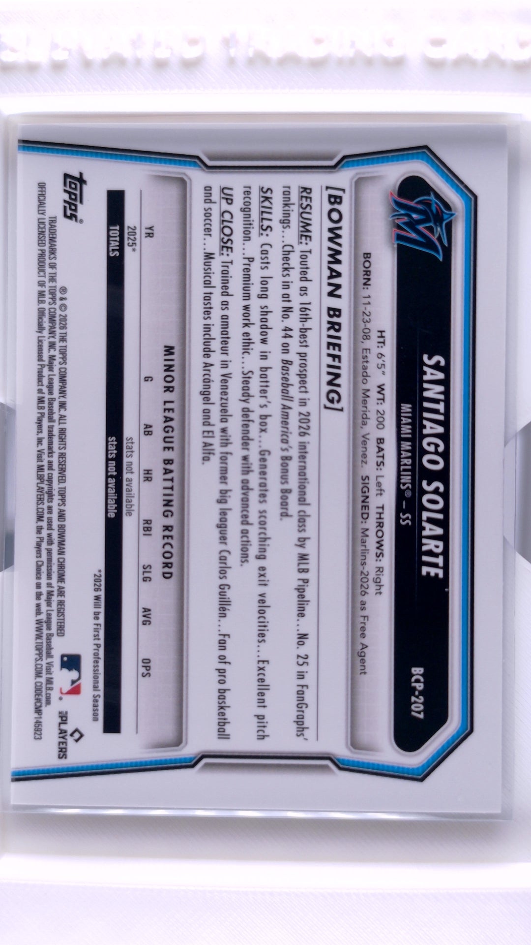 #BCP-207 Santiago Solarte Bowman Chrome Prospects - back