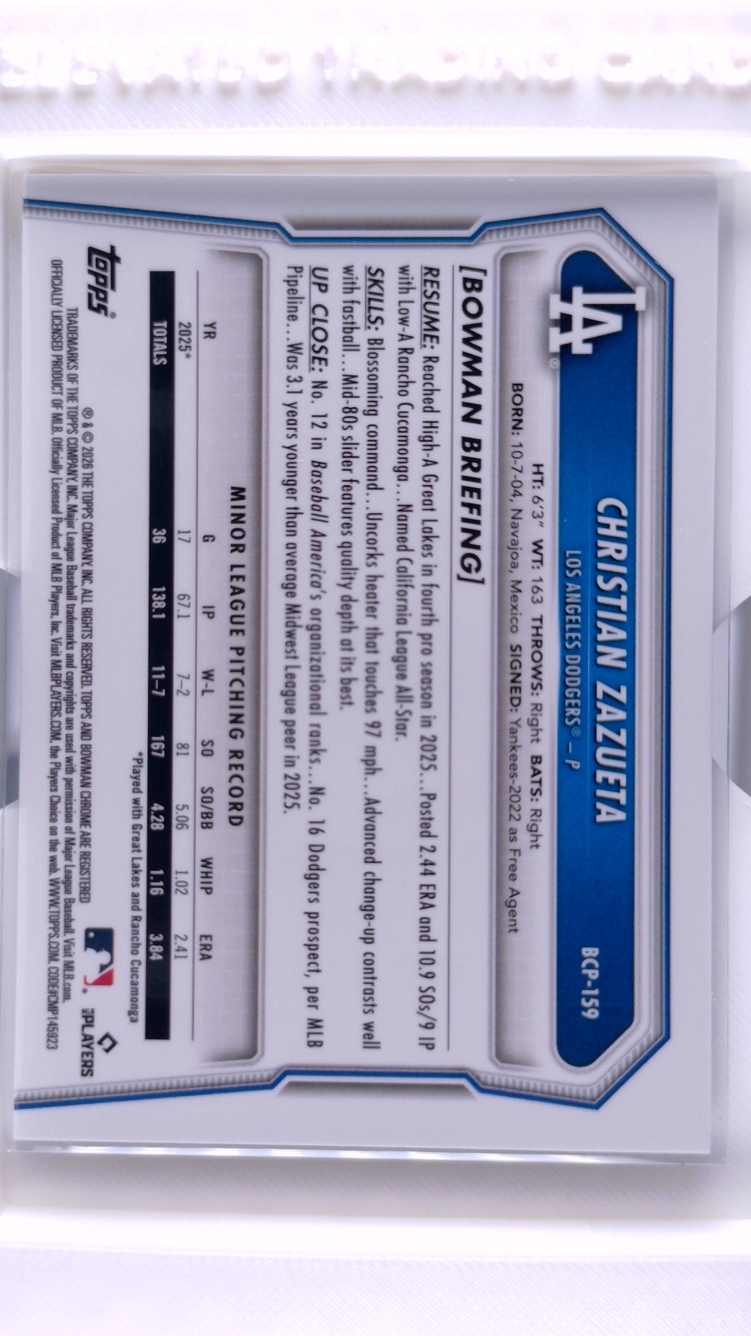 #BCP-159 Christian Zazueta Bowman Chrome Prospects - back
