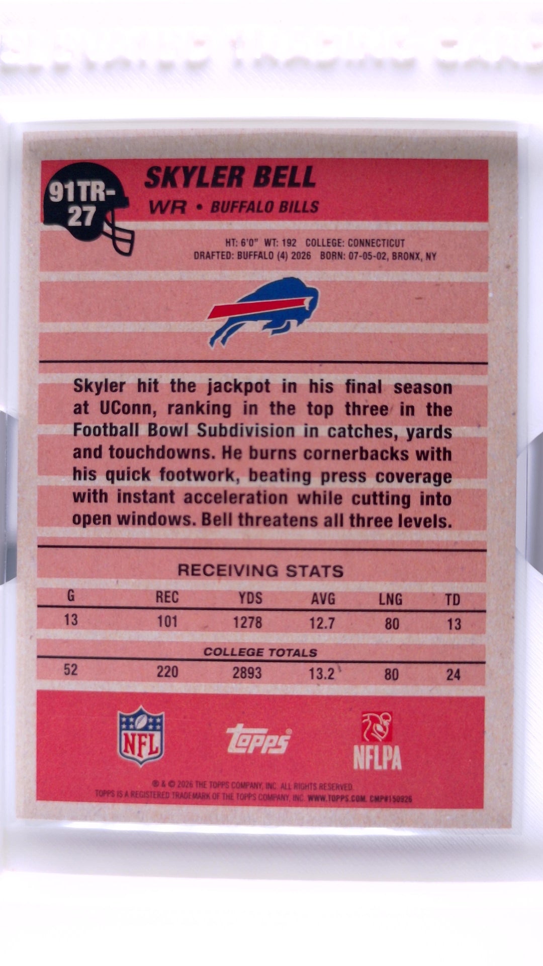 #91TR-27 Skyler Bell Rookie 1991 Topps Rookies Football - back