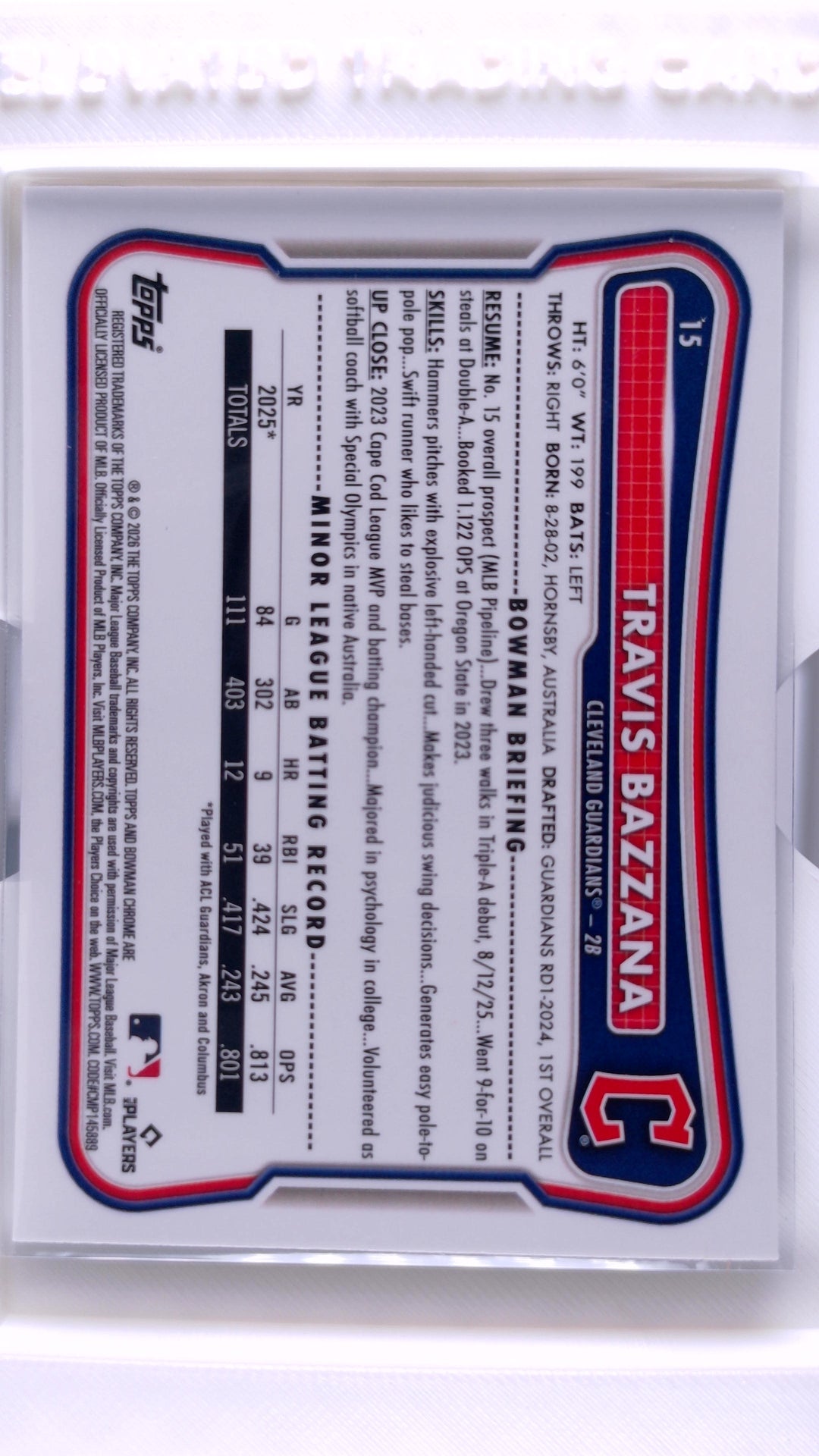#15 Travis Bazzana Rookie - back