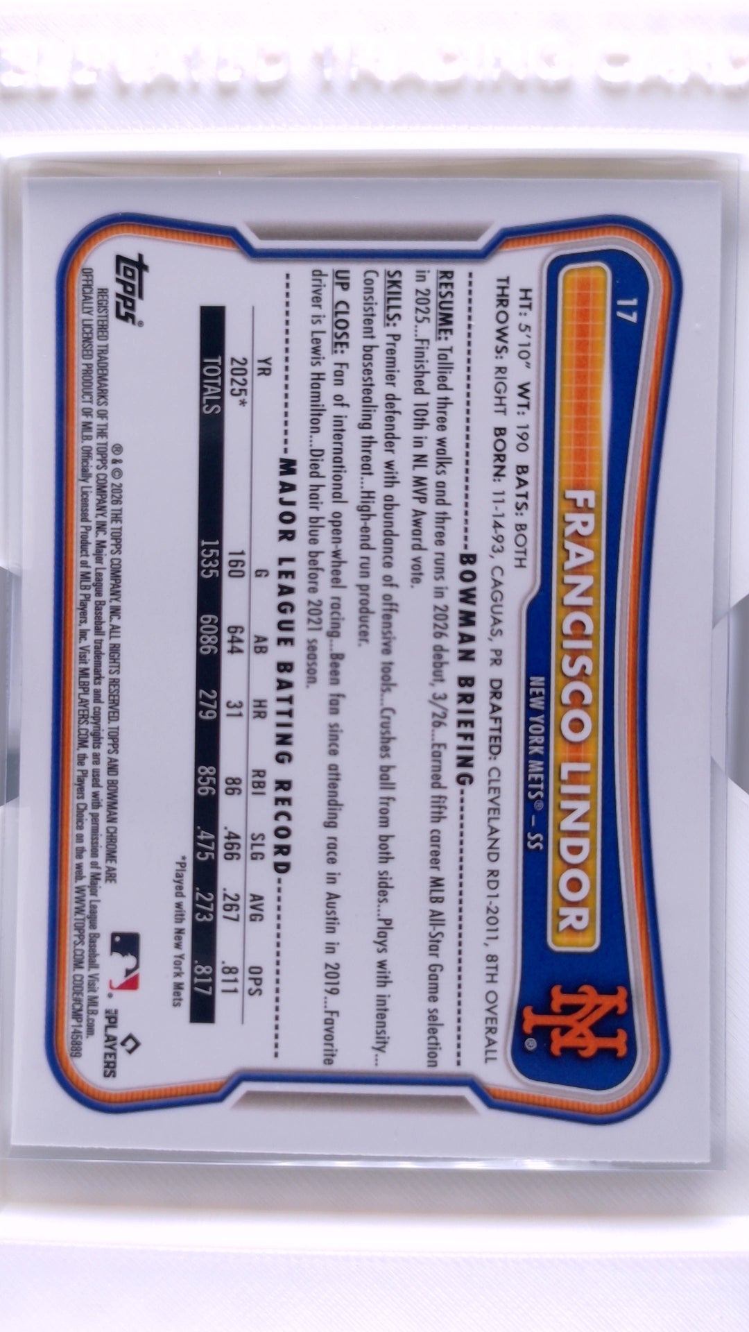 #17 Francisco Lindor - back