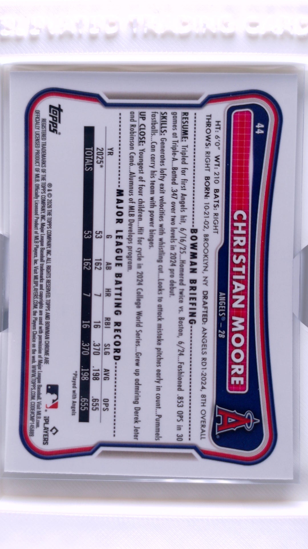 #44 Christian Moore Rookie - back