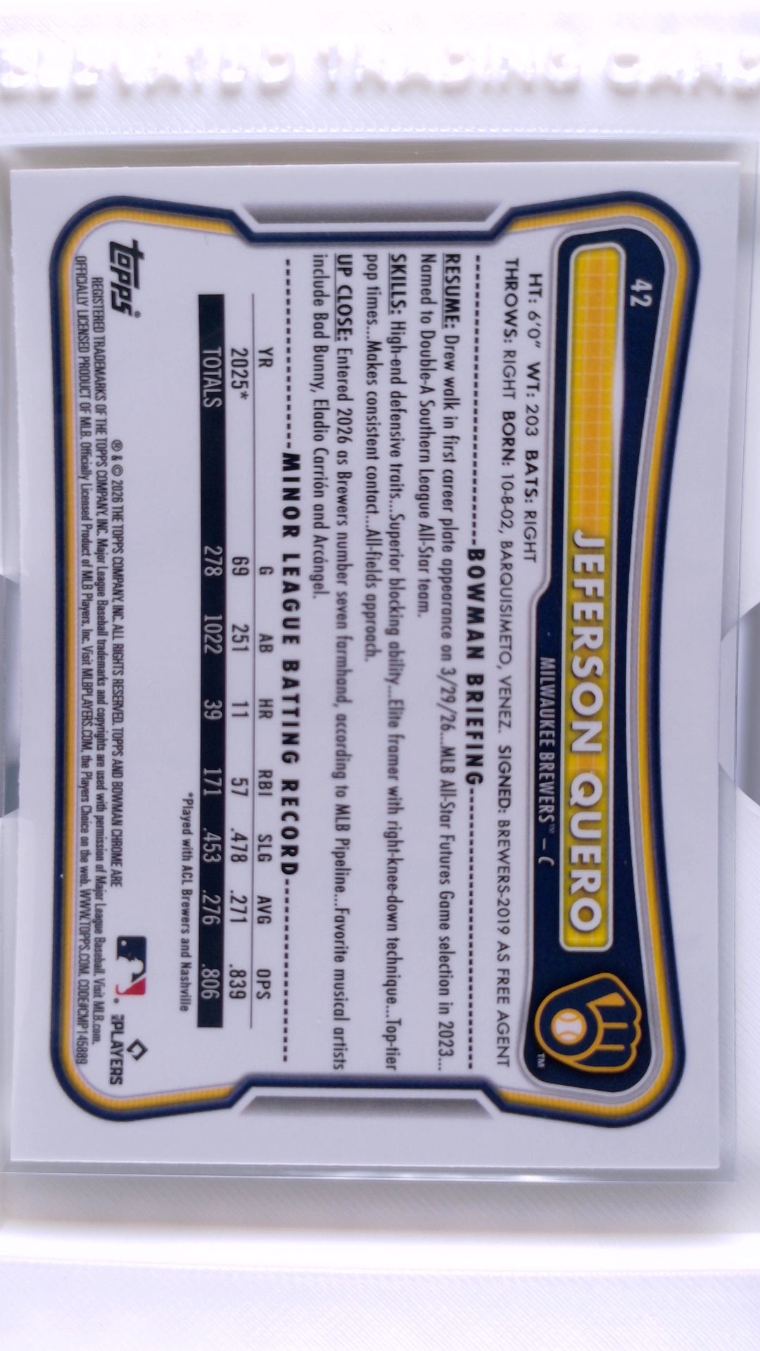 #42 Jeferson Quero Rookie - back