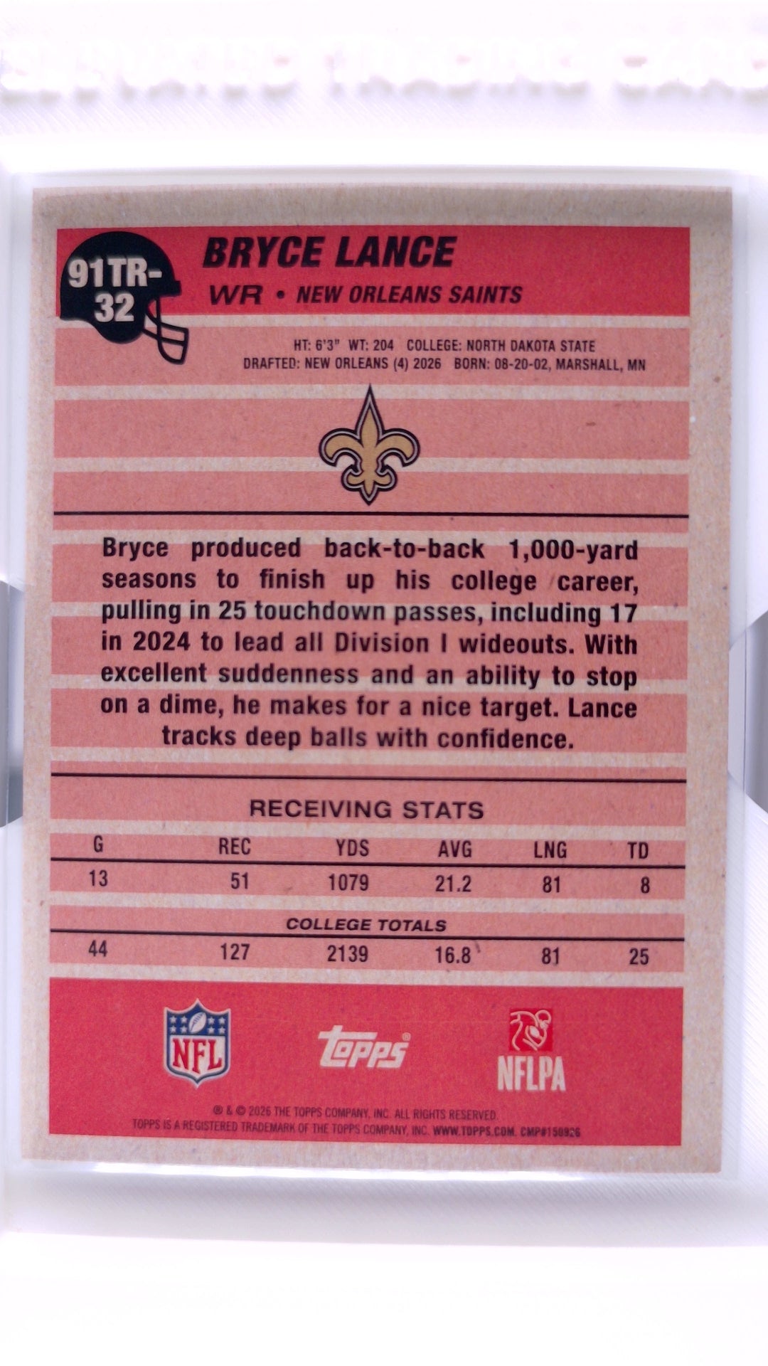 #91TR-32 Bryce Lance Rookie 1991 Topps Rookies Football - back