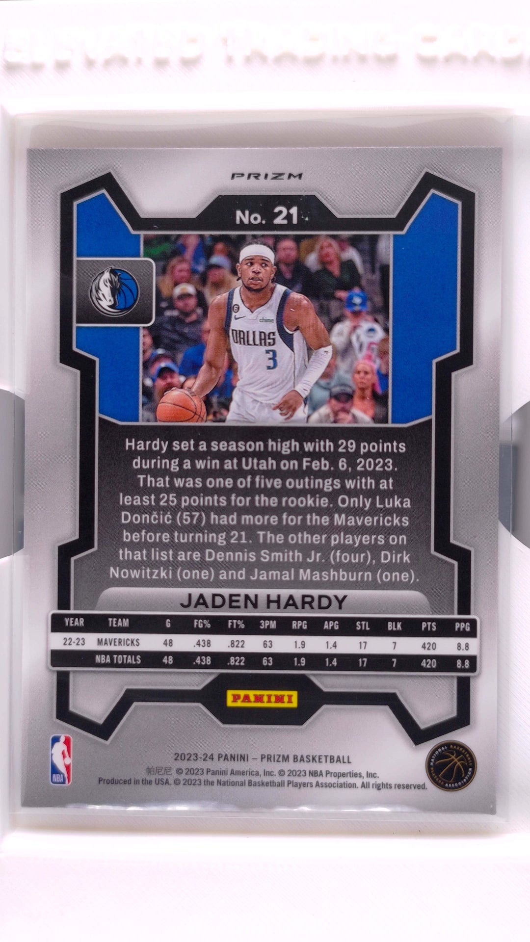 #21 Jaden Hardy Red, White And Blue Prizm - back