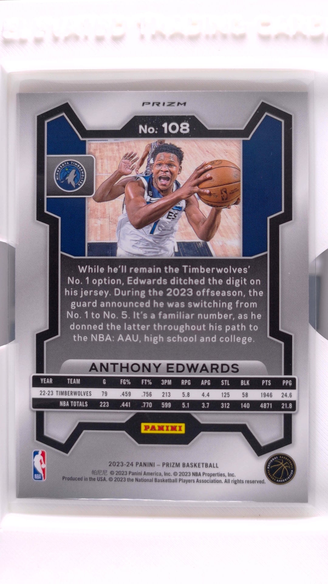 #108 Anthony Edwards Red, White And Blue Prizm - back