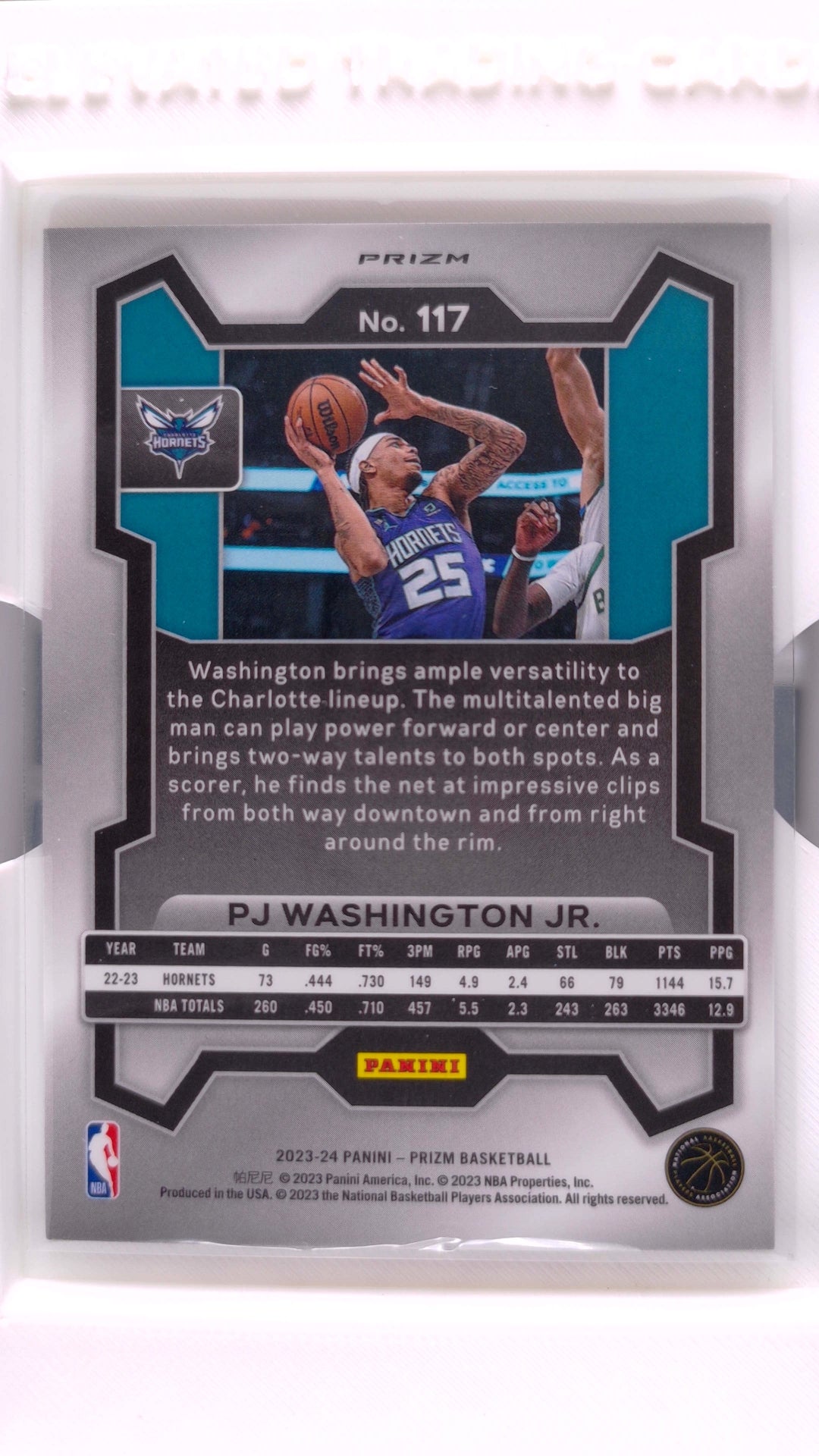 #117 PJ Washington Jr. Silver Prizm - back
